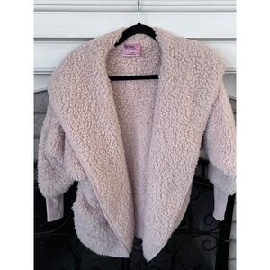 Nordic Beach Cozy Plush Fleece Shawl Collar Cardigan One Size Petite Beige READ